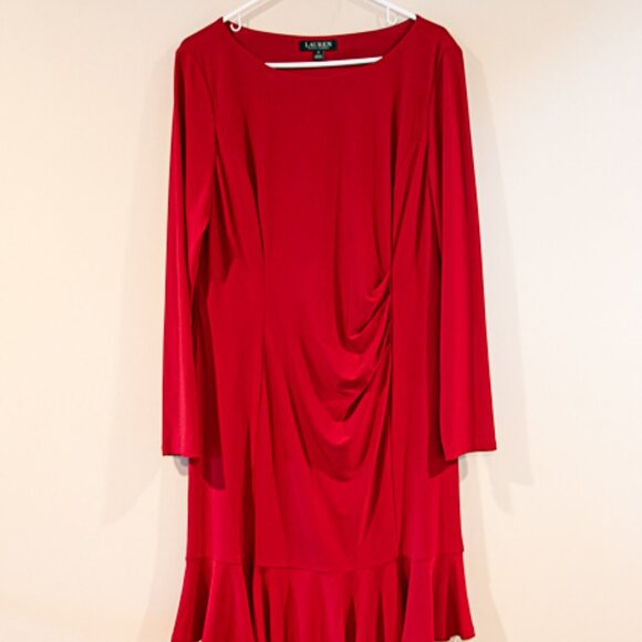 Lauren Ralph Lauren Red Dress with long sleeves size 16 - Picture 1 of 3